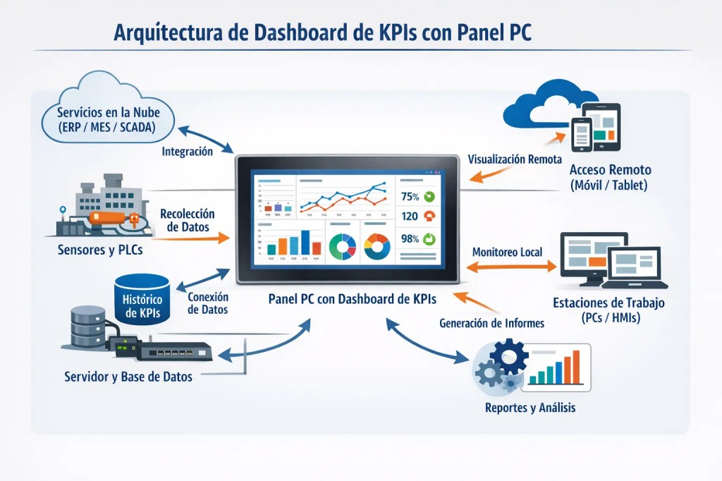 Dashboard de KPIs de manufactura con Panel PC industrial