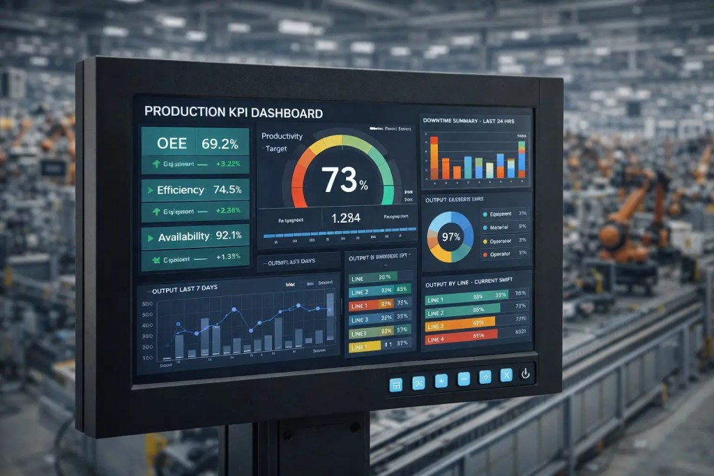 Dashboard de KPIs de manufactura con Panel PC industrial