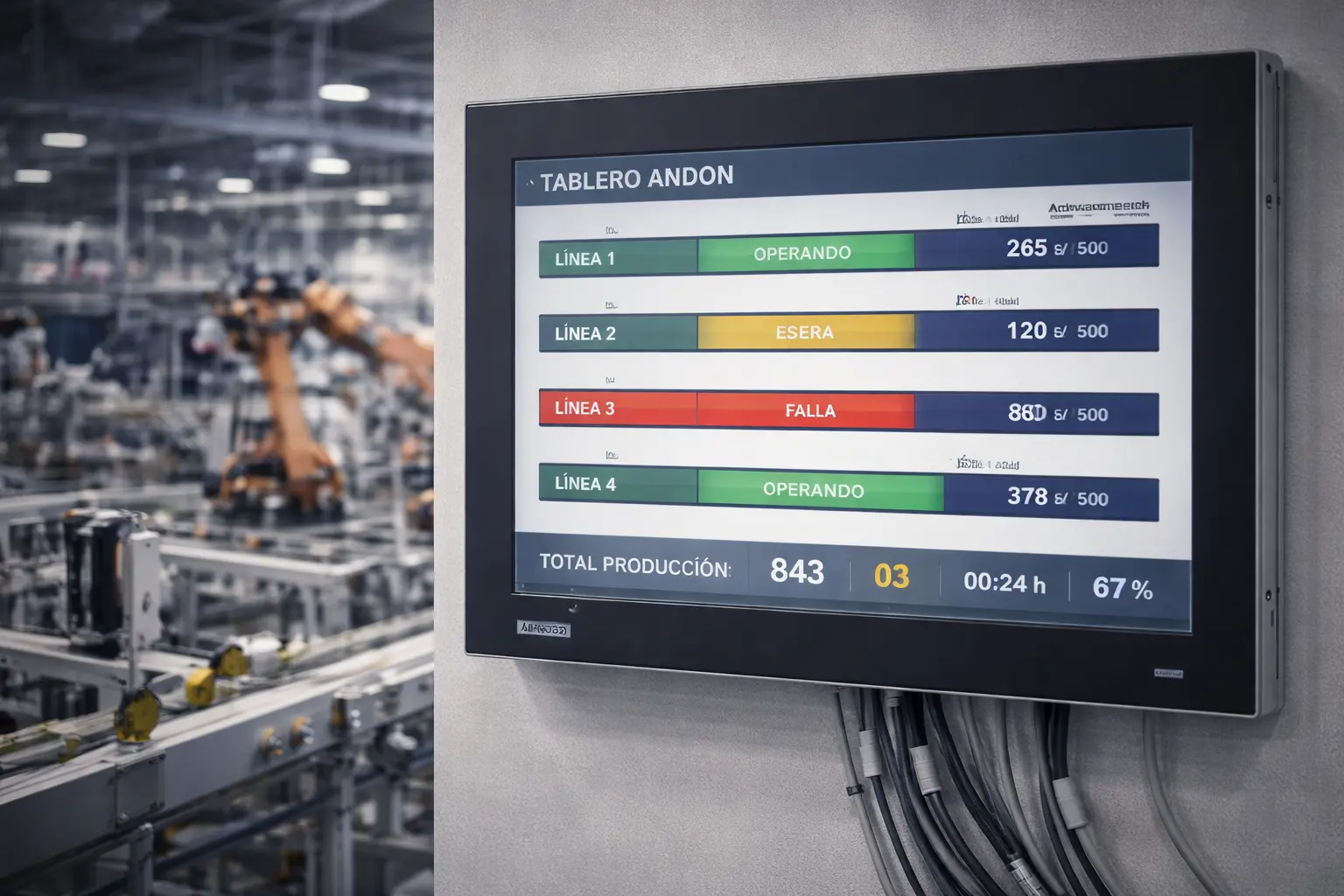 Sistema Andon con monitor industrial